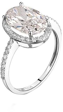 AMDXD Hochzeitsband Echtes Weißgold 14K, Eheringe Antragsring D Grade VVS Moissanite Ring Ovalschliff Weiß, Gr.47 (15.0)