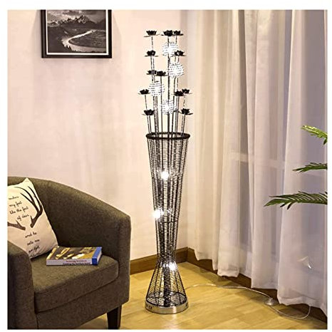 NOLLAM Floor Lamp Silver Black Flower Led Floor Lamp Modern Unique Tree Vase Lamp Body Design Standing Lamp Living Room Reading Bedroom Study Office Tall Floor Uplighter Reading Light