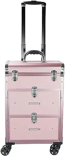 Trolley Make Up Koffer Kosmetikkoffer Trolley Schminkkoffer Mit Rollen Beauty Case Nageldesign Koffer Friseurkoffer Make Up Trolley Nagelkoffer, Trolley-Kosmetikkoffer Mit Schubladen,Rosegold (Color
