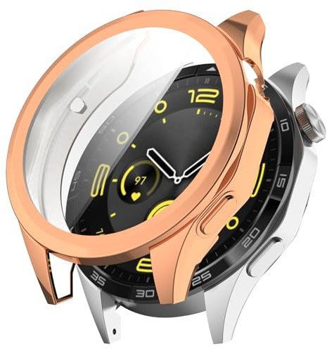 Funda compatible con Huawei Watch GT4 46 mm, protector de pantalla flexible de TPU resistente a los arañazos, carcasa protectora para Huawei Watch GT4 46 mm Smartwatch (oro rosa)