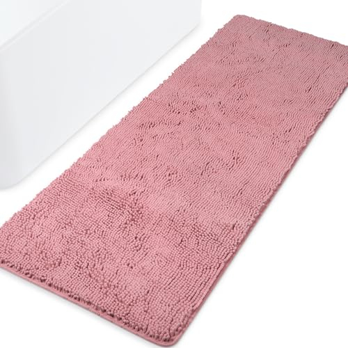 Yeaban Badezimmerläufer, 61 x 183 cm, rutschfest, dicke Chenille, lange Badematte, saugfähig und waschbar, extra großer Badteppich, Plüschläufer für Badezimmer, Dusche, Waschbecken - (Rose Dawn)