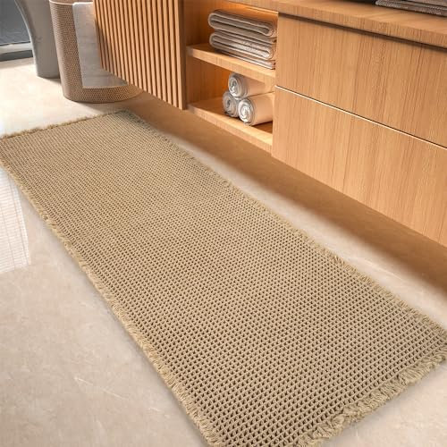 tchdio Waffel-Badteppich, super saugfähig, rutschfest, für Badezimmer, maschinenwaschbar, lange Teppiche mit Quasten, Badteppiche für Badezimmerboden neben der Badewanne, 6 x 15 cm