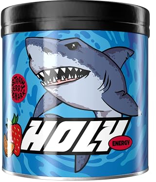 HOLY Energy 'Strawberry Shark' Focus Booster mit Erdbeer & Mandarine Geschmack - 50 Portionen mit NewCaff & Grüntee Extrakt - Energydrink in Pulverform - Vegan mit 100% natürlichen Fruchtaromen