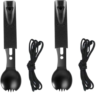 MXXiiv 2 PCS Camping Cutlery Multifunctional Camping Spork Outdoor Spork 8-in-1 sporks Stainless Steel for Travel Eating Tool Hiking Camping Backpacking(Black)