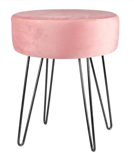 Harbour Housewares Velvet Round Foot Stool - Pink with Black Legs - Small Modern Dressing Table Stool Pouffe Footstool Vanity Stools Vanity Chairs Footstools for Living Room, Bedroom