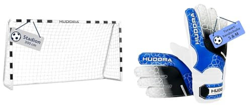 HUDORA Fußballtor Stadion - Standfestes Fußballtor für Kinder & Erwachsene & Guanti da Portiere - Guanti da Portiere imbottiti per Bambini e adulti misura S/M