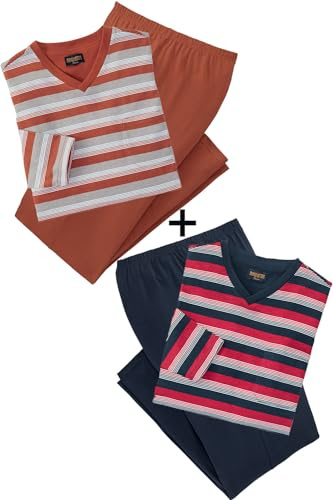 Franco Bettoni 4er Set Pyjama Herren lang, Schlafanzug Herren lang aus 100% Baumwolle, 2 Pyjamasets für Männer inkl. 2X Schlafanzughose + 2X Schlafshirt Langarm, Gr. M – 3XL