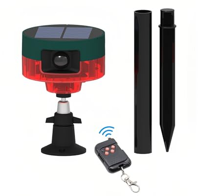 Lancoon Solar Motion Sensor Alarm Repellent 360°Motion Detector Loud Sirene LED Blinklicht IP55 wasserdicht mit Remote High Volume Voice Recording für Farm Home Scheune Yard