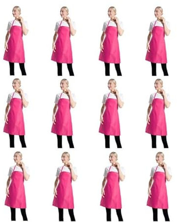 CWFUN 12pack Pink Aprons Bulk for Women Men Waterproof apron for Cooking Baking Kitchen Restaurant Crafting Painting Aprons for Girls Waiter Waitress