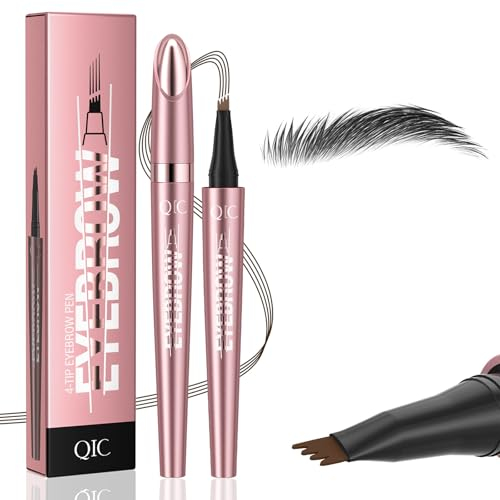 Eyebrow Pencil, Eyebrow Pen, Microblading Eyebrow Pen with 4 Micro-Fork Tip, Long-lasting Waterproof Smudgeproof Eyebrow Pen Creates Natural Looking Defined Eyebrows (Black)