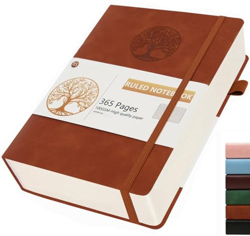Dzhzal Liniertes Notizbuch mit Baummotiv, B5 365 Seiten College-Lineatur 100 gsm, Dicke Notizbücher zum Schreiben, Hardcover Leder Tagebuch für Frauen und Männer für Arbeit, Business, Schule