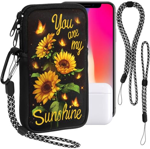 Handytasche Sonnenblume, Universelle Neopren Handy Hülle für Smartphones, 7 Handy Tasche Hülle Cover Case Schutzhülle mit Umhängeband für iPhone 15 16 Samsung, Geschenk für Mädchen Frauen, 18,5x10cm