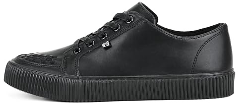 T.U.K. Ribbed Sole Creeper Sneaker - Mens and Womens Fashion Trainers - Skate, Punk, Rock and Goth Shoes in Leather, Suede and Canvas - Colour Black - Size UK M12 / W13