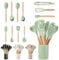 JUPPLIES 12 Piezas Juego de Utensilios de Cocina de Silicona con Mangos de Madera - Accesorios de Cocina Resistente al Calor - Utensilios Cozinha Apto para Todas Las Ollas y Sartenes - Verde