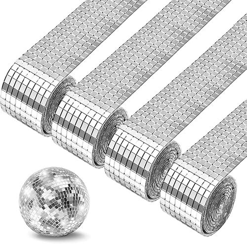 4 Rollen Selbstklebende Mini Spiegel 5 x 5 mm Glas - Spiegel Mosaik Fliesen Disco Kugel für KTV & DIY Dekoration, 4 x 100 cm/Rolle