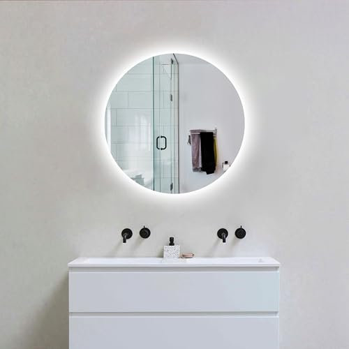 LaapDak LED Badspiegel mit Beleuchtung Rund 60cm, 20W, 1800lm, Rund Wandspiegel für Badezimmer,IP54 Wassergeschützt, Kaltweiß 6500K,Energiesparlichtspiegel