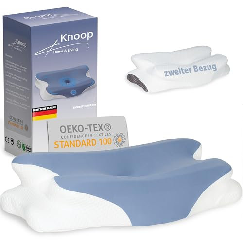 Knoop Home & Living ® Nackenstützkissen/Ergonomisches Kopfkissen/Zwei Bezüge für Sommer und Winter/Memory Foam/Seitenschläferkissen/Bauchschläferkissen/Rückenschläferkissen