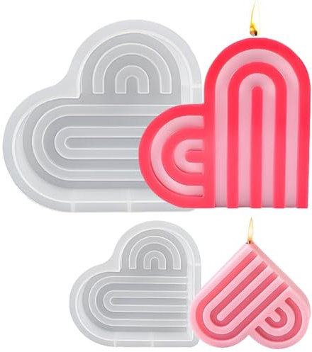 Junhui 2 Stück Herz Kerzenform, Herz Gießform Silikonformen, 3D Kerzengießformen Epoxy-Formen, Silikonform Kerzen-Gießen Formen für DIY Fondant Schokoladen Kuchen Dekoration, Valentinstag-Geschenk