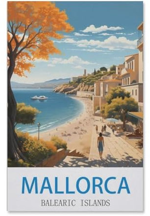 YYHMKBYY Puzzle 1000 Stück, Vintage-Reiseplakat Balearen von Mallorca, Klassisches 3D Puzzle DIY Kit, Papier Spielzeug, Einzigartiges Geschenk, Wohnkultur (50x70cm) - E79
