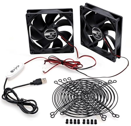 JZK 120 x 120 x 25 mm, velocidad ajustable, silencioso, doble USB, ventilador DC 5 V con rejilla, 1200 rpm, 0,06 A, 12025, ventilador sin escobillas de 120 mm para máquina de hielo, calefactor,