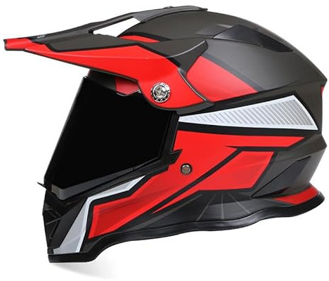 PAESCOY Motocross Helm Damen Herren Full Face MTB Helm Motorradhelm Cross DOT/ECE-Zertifizierter Mit Anti-Fog Sonnenblende Downhill Helm Mopedhelm Schutzhelm Für Cruiser Chopper,Red/B-M