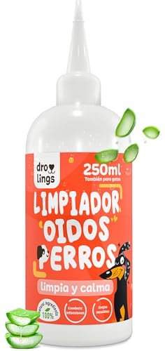 Droolings Limpiador Oidos Perros y Gatos - (250ml y 100% Natural) - para Orejas con Cera Picor Acaros y prevenir Infecciones u Otitis