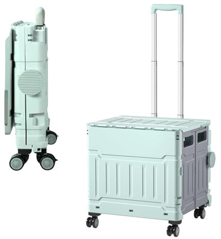 50L Schnell Faltbarer Einkaufstrolley mit Deckel, 4 x 360° Rollen, Hartschale, Verstellbarer Teleskopgriff, Ziehwagen für Einkauf, Markt & Camping, Stabil, Leicht, Montagefrei - Grün