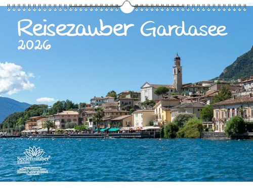 Reisezauber Gardasee DIN A3 Kalender für 2026 Urlaub Mediterran Italien - Geschenkset Inhalt: 1x Kalender, 1x Weihnachtsanhänger (insgesamt 2 Teile)