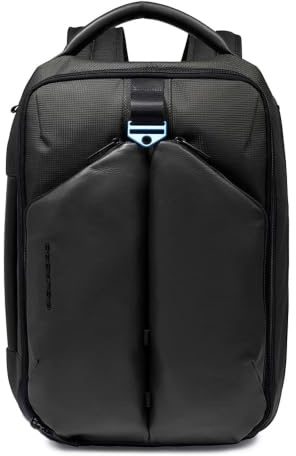 PIQUADRO - Zaino Porta PC 15,6 in Pelle e Tessuto Tecnico - Uomo - Nero