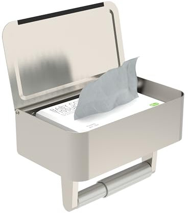 WZRUA Toilettenpapierhalter ohne Bohren, Selbstklebend Toilettenpapierrollenhalte mit Feuchttücherbox, Edelstahl Anti-Fingerabdruck Klorollenhalter Wandmontage für Badezimmer(Silber)