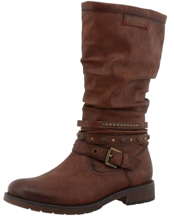 MUSTANG Damen Stiefel Riemen mit Nieten und Schnalle 15M0052003, Größe:37 EU, Farbe:Braun