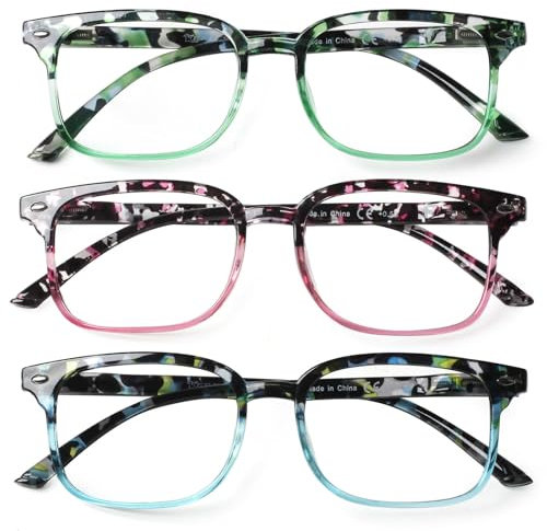 Kerecsen 3 Pack Reading Glasses for Women - Anti Blue Light Blocking with Spring Hinges Readers for Women (3 Mix Color, 2.0, x)