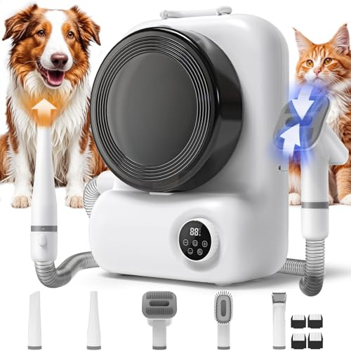 KungFuPet Aspirapolvere e asciugatrice per la toelettatura del cane, aspirapolvere per cani con contenitore da 3 litri, aspirazione 15000Pa per la toelettatura, spazio extra per riporre 5 kit di