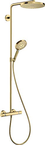 hansgrohe Raindance S - wassersparendes Duschsystem (EcoSmart) mit Thermostat, Regendusche (240mm) mit Armatur, Handbrause, Schlauch, Brausestange und runder Kopfbrause, Polished Gold Optic, 28823990