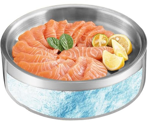 Enfriador De Salsas – Recipiente De Acero Inoxidable, Fuente Para Servir Hielo | Servidor De Comida Para Buffet, Recipiente Para Refrigerios, Fuente Para Eventos Al Aire Libre Para Ensaladas, Salsas,