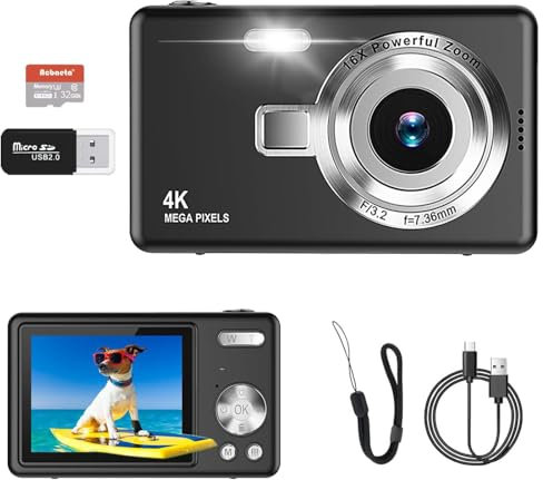 Digital Camera - 1080P FHD 44MP with 2.4 LCD Screen Compact Portable Vlogging Photo Camera with 32gb SD Card 16X Digital Zoom for Kids Teen Students Beginner