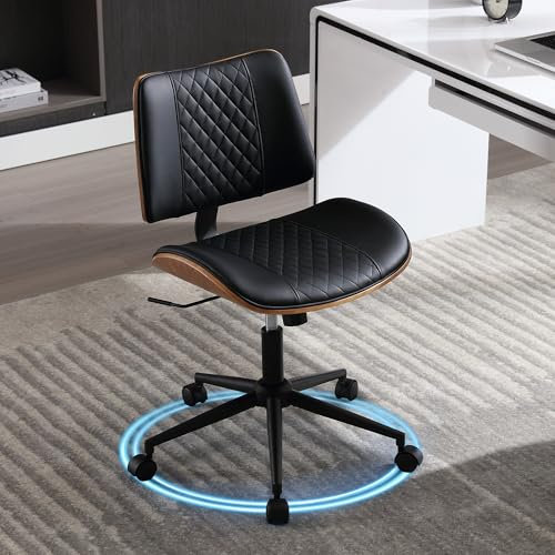 Bürostühle Leder Schreibtischstuhl ohne Armlehnen mit Rollen bis 136 kg Belastbar Ergonomisch kleiner Drehstuhl 360° Homeoffice Chair Möbel für Arbeitszimmer Schlafzimmer Heimbüro Zuhause Schwarz