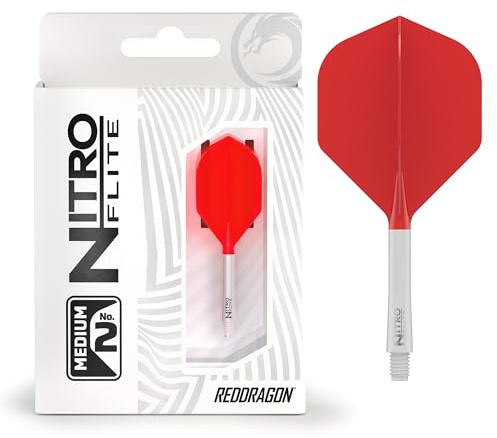 RED DRAGON Darts – Nitro Flite Integrada Sistema de Vuelo y Eje – No.2 Forma y diseño – Blanco & Rojo Color, Longitud Media