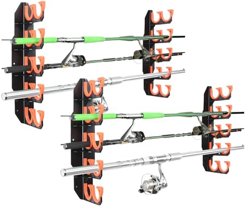 Angelrutenhalter, 2 Paare Fishing Rod Rack, Angelrutenständer Aufbewahrung von 20 Ruten, Angelrutenhalter Wand- oder Deckenhalterung, Rutenständer Angelruten, Stangenhalter für Garage, Boot, Orange