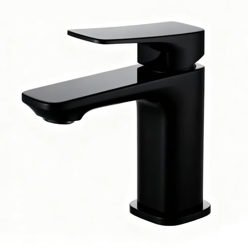 BELZ Wasserhahn Bad,Waschtischarmatur Einhandmischer Armatur Waschbecken mit Auslauf Höhe 82 MM,Wassersparend, Massives Messing, Energiesparend, Schwarz