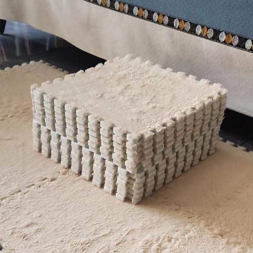 JNTFNE Plüsch-Schaumstoff-Bodenmatte, DIY-Puzzle-Teppich, 30 x 30 x 1 cm, weiche Spielmatten, Schlafzimmer-Krabbelmatten, rutschfest, ineinandergreifender Teppich, Teppich (30 Stück, Beige)