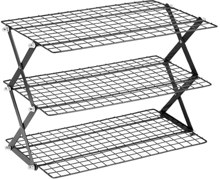 SUNNYNEST 3 Layer Folding Storage Rack – Stackable Metal Food & Spice Organizer, Space-Saving Home & Camping Folding Iron Rack for Kitchen, Baking & Picnic (3 Layer)
