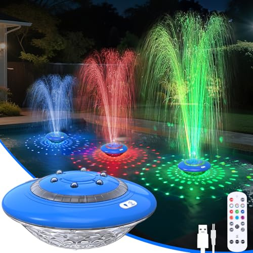 Fontana galleggiante per piscina con spettacolo di luci, 9 modalità di illuminazione per piscina e 3 modalità fontana con telecomando per piscina interrata fuori terra, fontane ricaricabili aggiornate