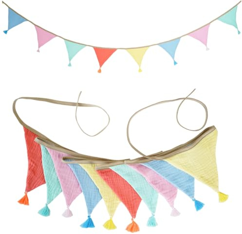 YIPFEN Ghirlanda di bandierine da esterno 2,6 m in tessuto decorazione per cameretta resistente alle intemperie per feste in giardino Happy Birthday colori pastello