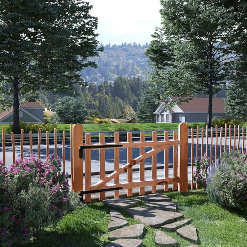 QUAHEAS Puerta de valla de una hoja de madera de avellana impregnada 100 × 60 cm con bisagras de metal y gancho para cabina, puerta de jardín para jardín, privacidad y delimitación de parcelas