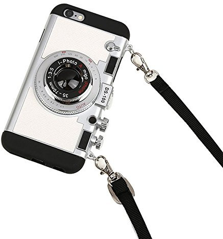 Black Lemon Emily in Paris Phone Case for iPhone 7 Plus/8 Plus Case 3D Vintage Camera Soft Silicone iPhone Case with Lanyard Removable Shockproof Protective Case Cover for Men Women Boys Girls, White