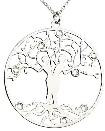 AKA Gioielli® - Collier Arbre de Vie Pendentif en Argent 925 Rhodié et Cristaux Swarovski, Modèle Amour Éternel, Cadeau Femme