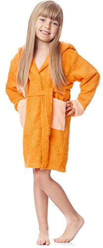 Ladeheid Kinder Frottee Bademantel aus 100% Baumwolle LA40-103 (Orange/Pfirsich (D4/P6), 146-152)