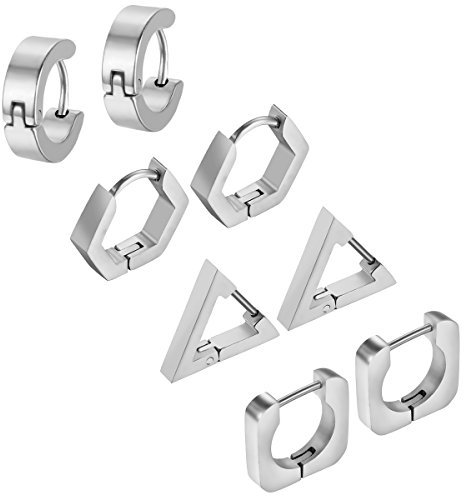 Aroncent 4 Paare Herren Damen Ohrringe, Personalisierte Mode Edelstahl Geometrie Sechseckigen Ohrstecker, Silber Gold Schwarz