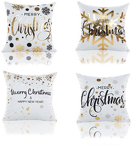 Zhichengbosi 4 PCS Christmas Cushions Cover, 45 cm x 45 cm Christmas Cushion Decorations, Soft Snowflake Throw Pillow Case Christmas Pillow Cover For Xmas Decorations